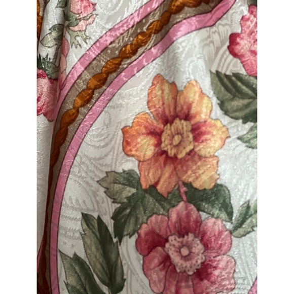 Casca Floral Square Scarf Cabbage Rose Silky Golden Shimmery Hand Rolled Hem 35" - Picture 12 of 14